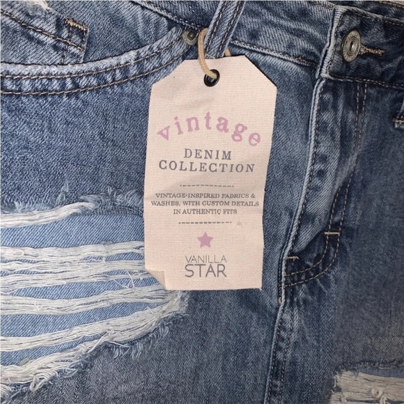 NWT Vanilla Star Distressed Mini Skirt Junios Size 7 Cotton Blue Denim - Picture 2 of 4